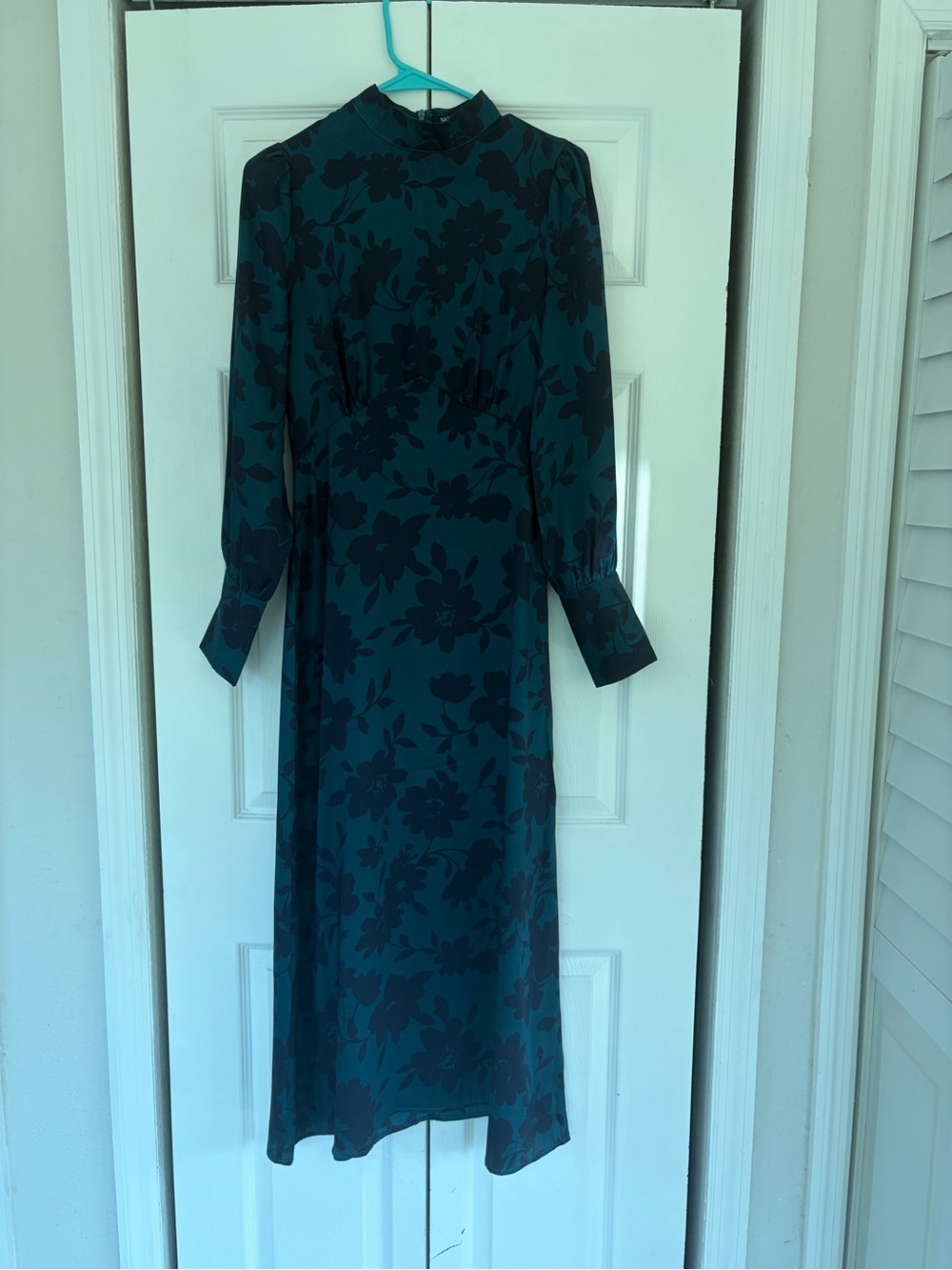 Nasty Gal Teal and Black Floral Long Sleeve Maxi Dress